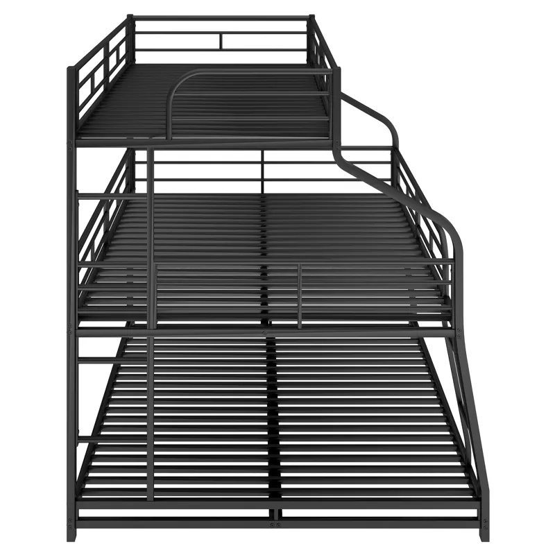 Twin Long / Full Long / Queen Triple Bunk Bed With Long And Short Ladder And Full-Length Guardrails 
