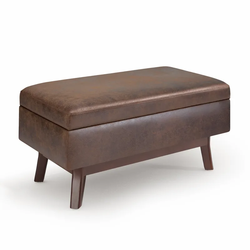 Owen - Small Rectangular Storage Ottoman - Distressed Chestnut Brown