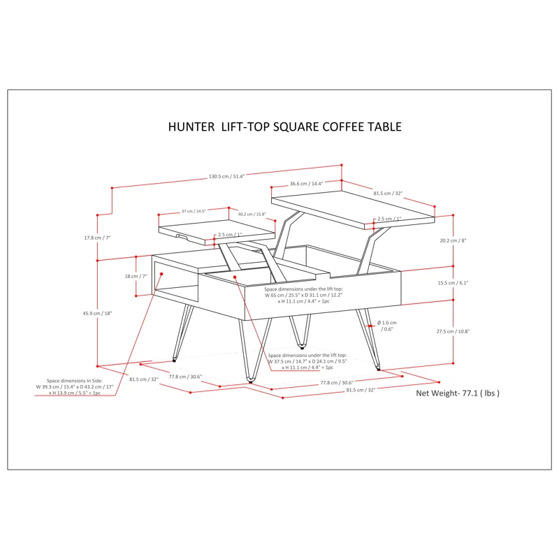 Hunter - Lift Top Square Coffee Table - Natural