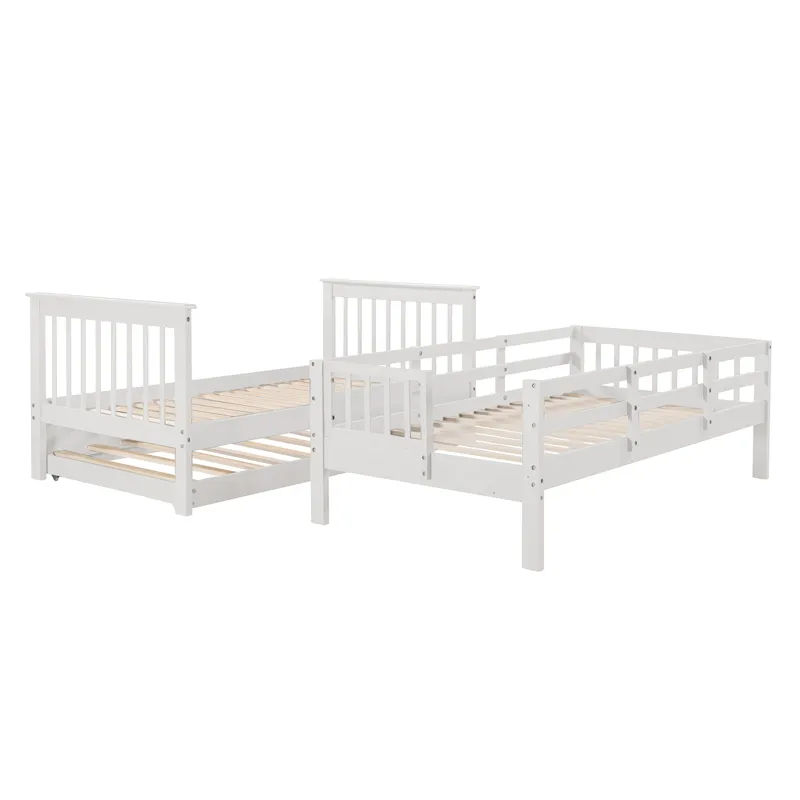 Stairway Twin Over Twin Bunk Bed With Twin Size Trundle For Bedroom, Dorm, Adults - White