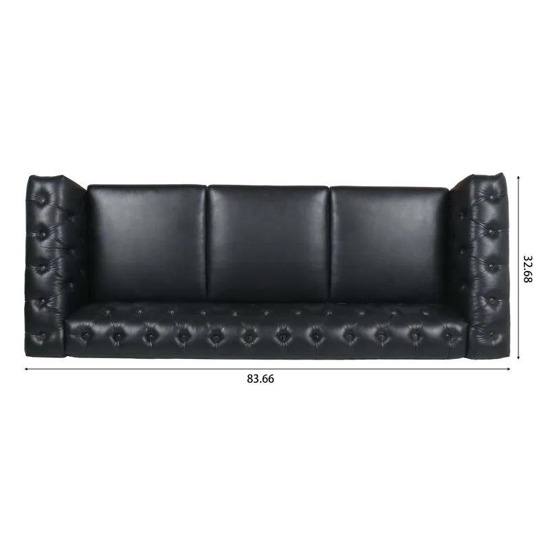 Traditional Square Arm Removable Cushion 3 Seater Sofa - Black