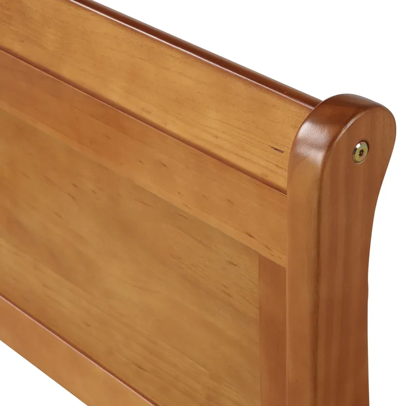 Twin Platform Bed Frame Mattress Foundation Sleigh Bed With Headboard / Footboard / Wood Slat Support - Oak