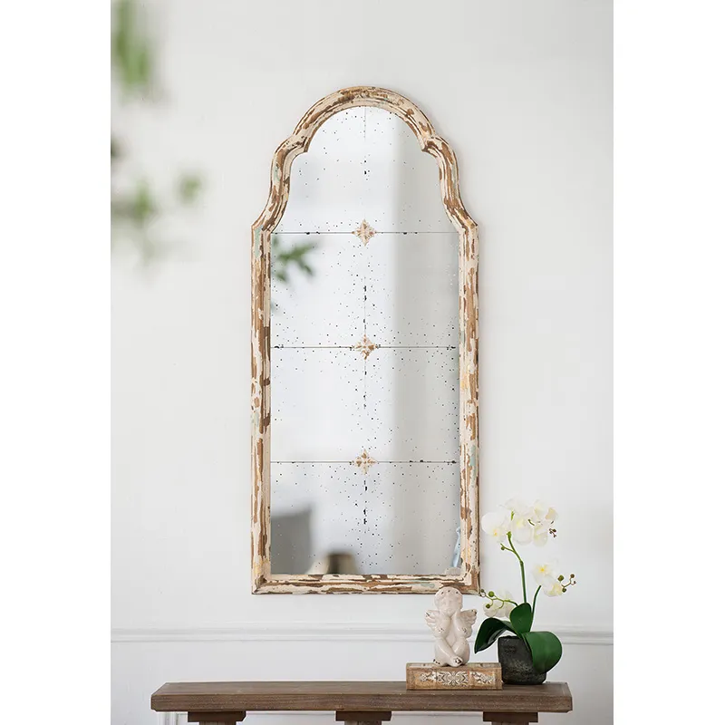 Large Framed Wall Mirror, Wood Arched Mirror With Decorative Window Look For Living Room, Bathroom, 