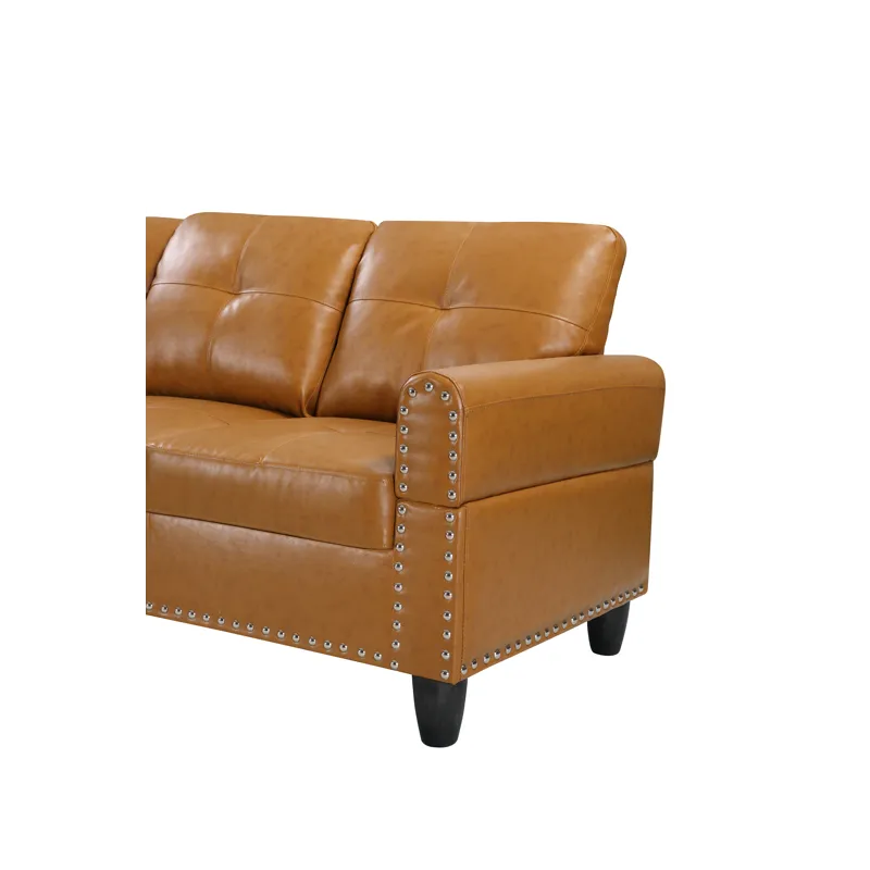 Irine - Faux Leather Sectional Sofa With Ottoman - Ginger
