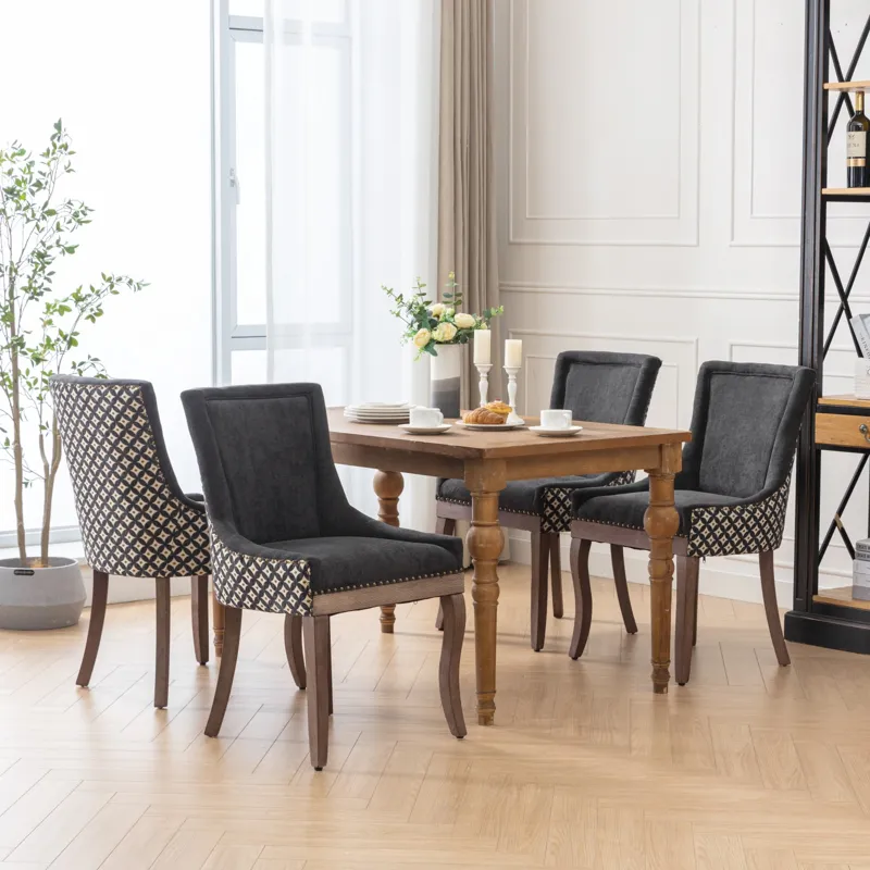 Ultra Side Dining Chair, Thickened Fabric Chairs With Neutrally Toned Solid Wood Legs, Bronze Nail H