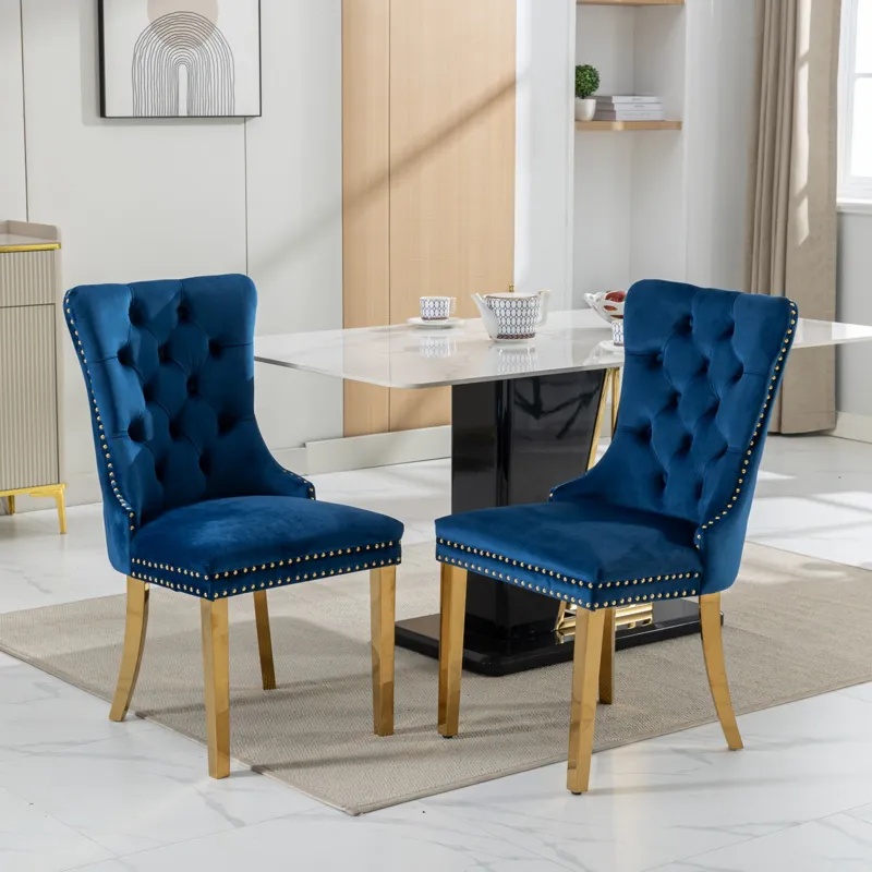Nikki - Modern, High-End Tufted Solid Wood Contemporary Velvet Upholstered Dining Chair With Golden 