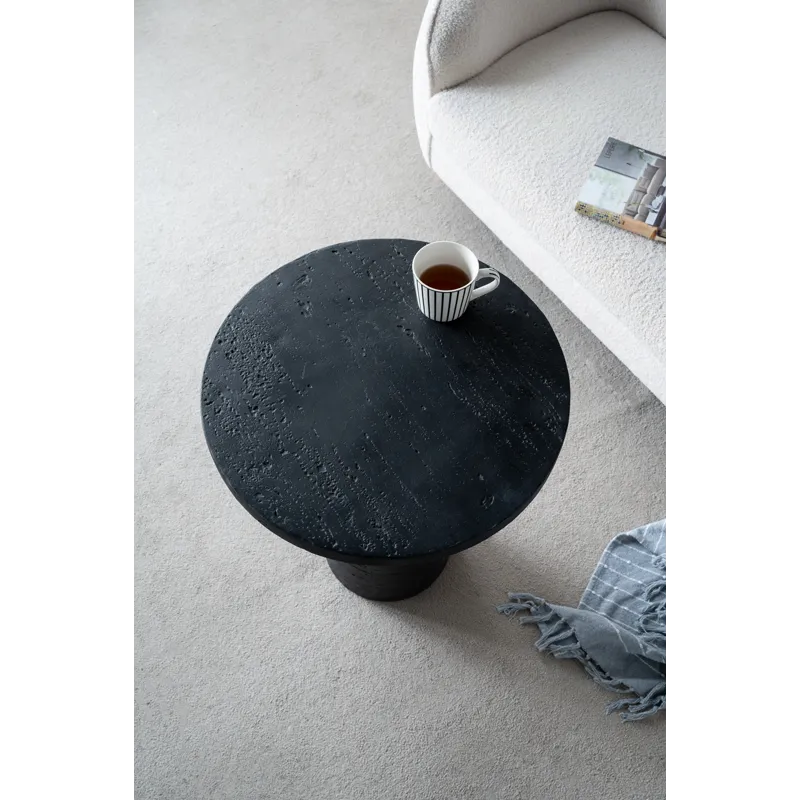 Round Side Table With Pedestal Base - Black - Black