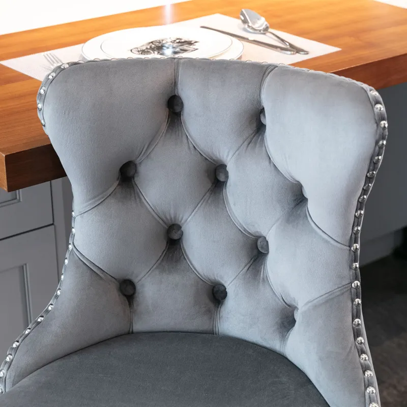 Swivel Velvet Barstools Adjusatble Seat Height From 25-33\", Modern Upholstered Chrome Base Bar Stoo
