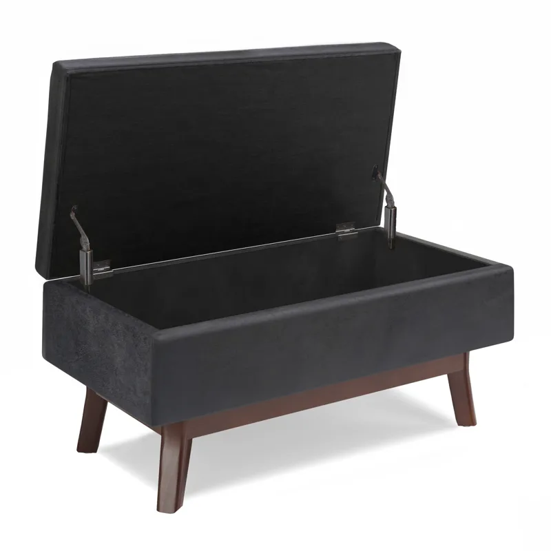 Owen - Small Rectangular Storage Ottoman - Distressed Black