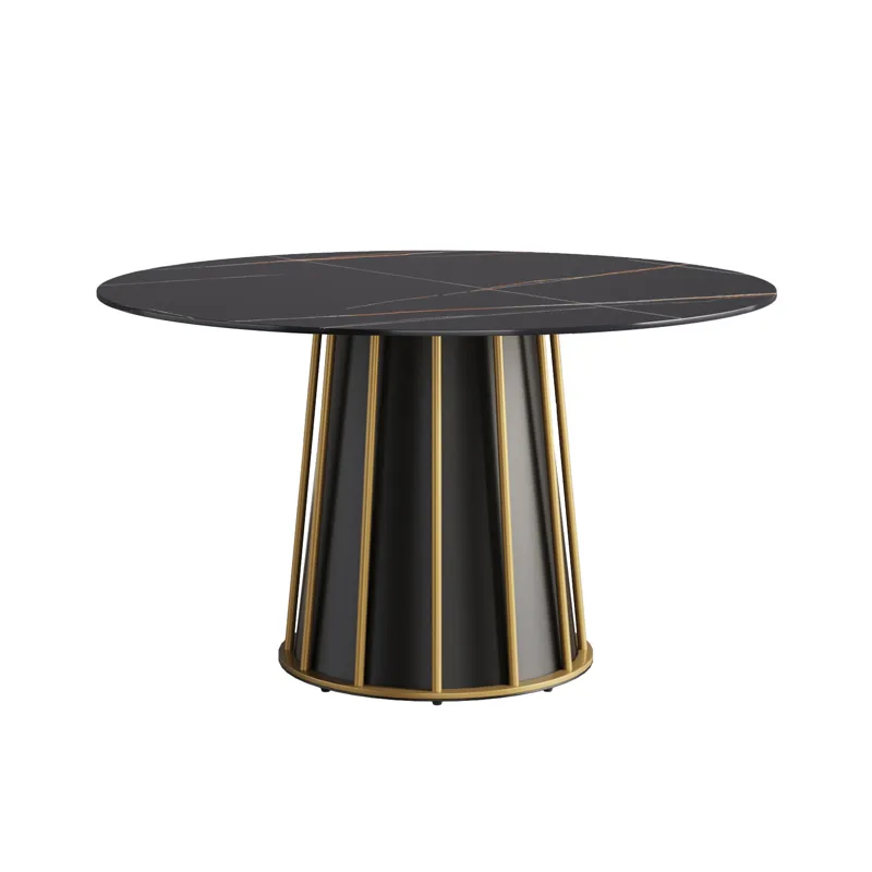Modern Artificial Stone Round Metal Iron Base Dining Table, Can Accommodate 6 People (Not Including 