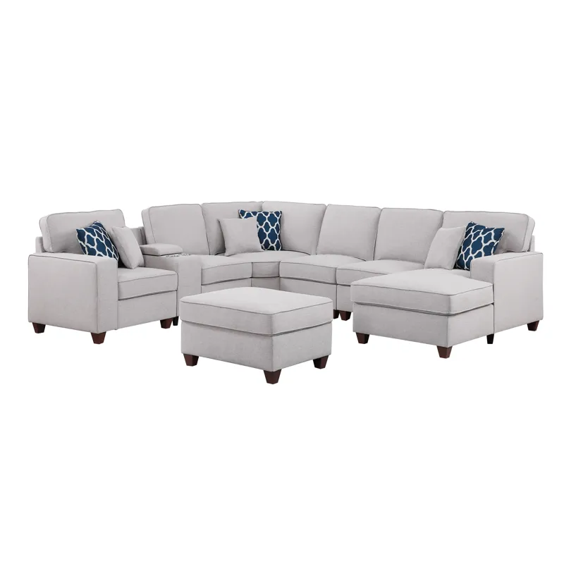 Tina - 8 Piece Upholstered Sectional With Ottoman - Light Gray