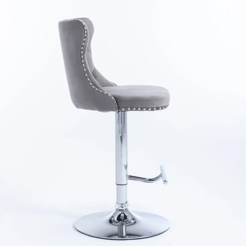 Swivel Velvet Barstools Adjusatble Seat Height From 25-33\", Modern Upholstered Chrome Base Bar Stoo