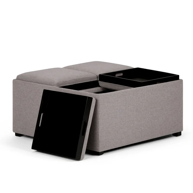 Avalon - Square Coffee Table Storage Ottoman - Cloud Grey