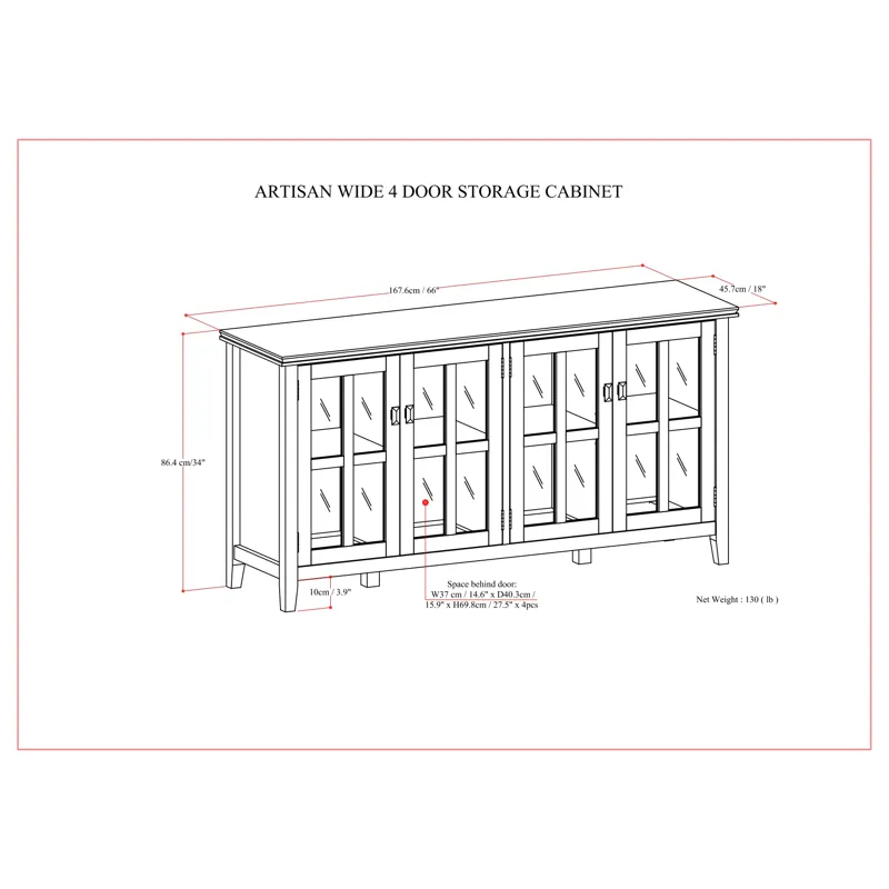 Artisan - Wide 4 Door Storage Cabinet - Black