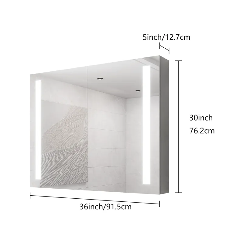 36 x 30\" Medicine Cabinet With LED Vanity Mirror, Anti-Fog, Dimmable, Recessed Or Surface Mount, Al