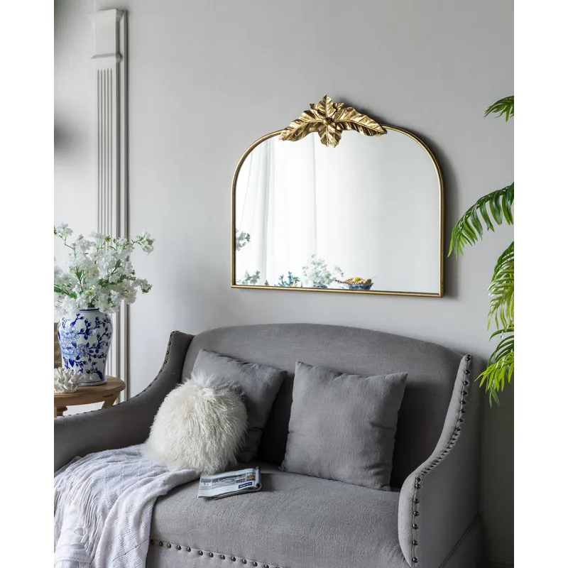 Arched Mirror With Metal Frame, Wall Mounted Mirror For Living Room Bedrrom - Gold