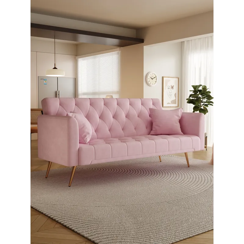 Convertible Double Folding Living Room Sofa Bed - Pink