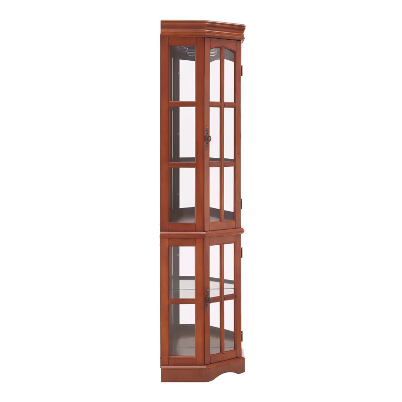 Corner Curio Cabinet With 5 Shelves And Lighting System (E26 Light Bulb Not Included) - Walnut