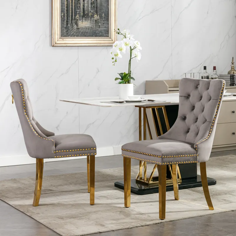 Nikki - Modern, High-End Tufted Solid Wood Contemporary Velvet Upholstered Dining Chair With Golden 