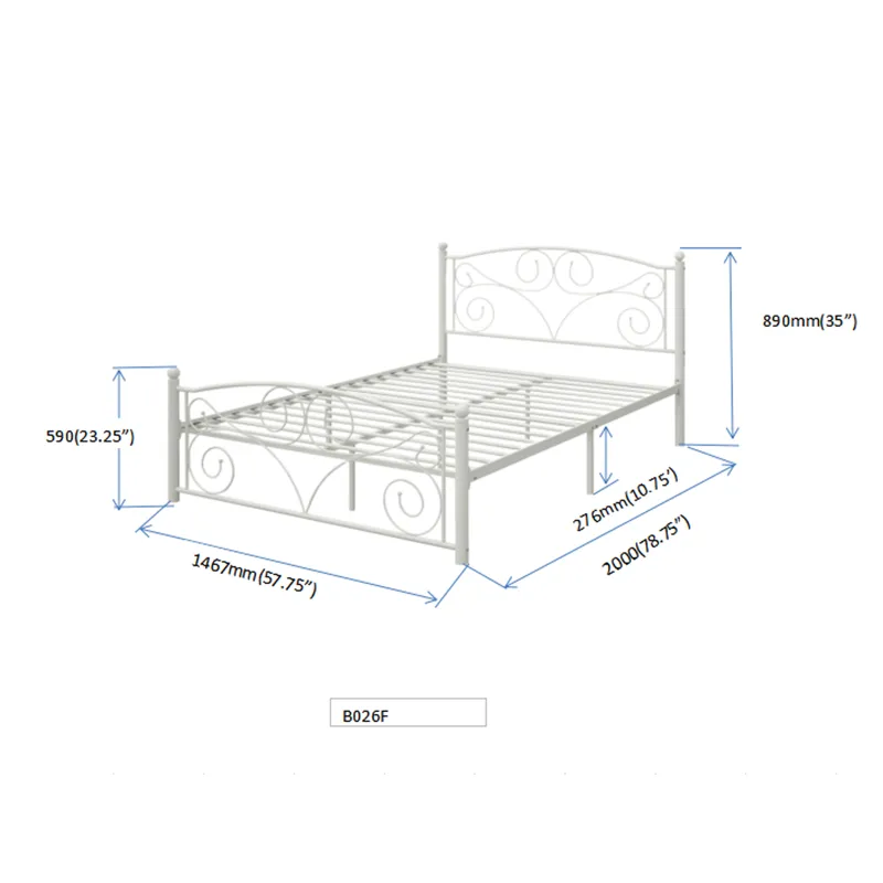 Full With Metal Frame Bed - White