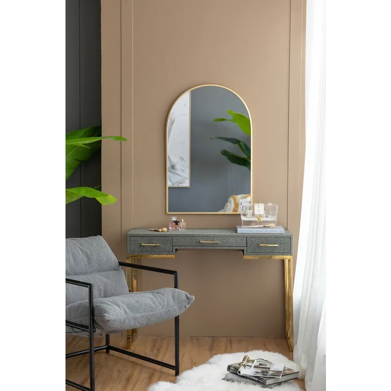 Arched Accent Mirror With Metal Frame For Bathroom, Bedroom, Entryway Wall - Gold