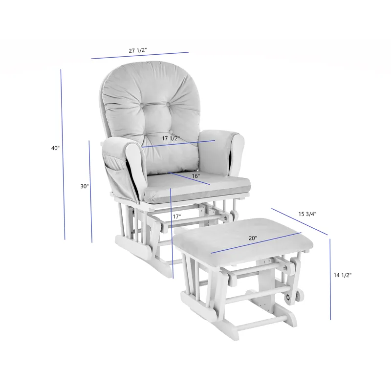 Mason - Glider And Ottoman White Wood - Gray Fabric