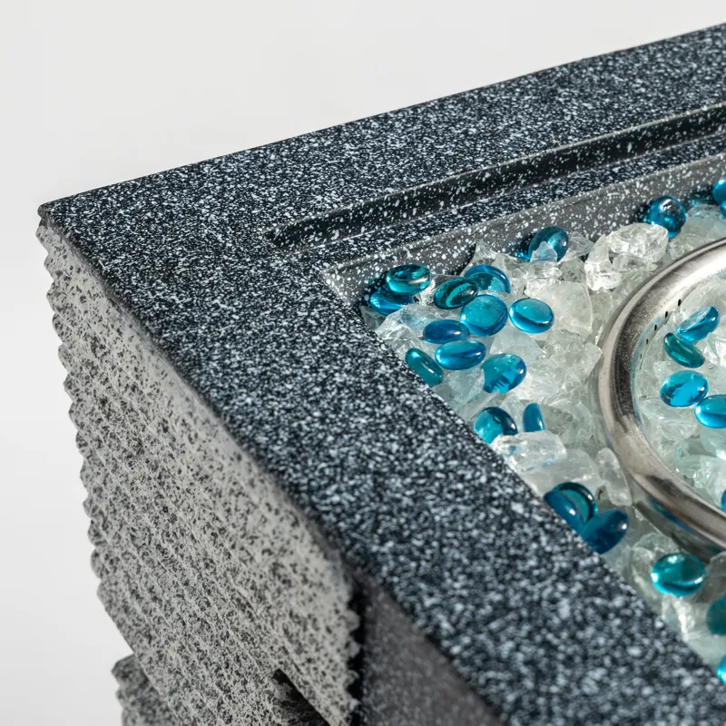 Outdoor Concrete Fire Pit Column Propane Fire Pit Patio Gas Fire Pit - Light Grey / Blue