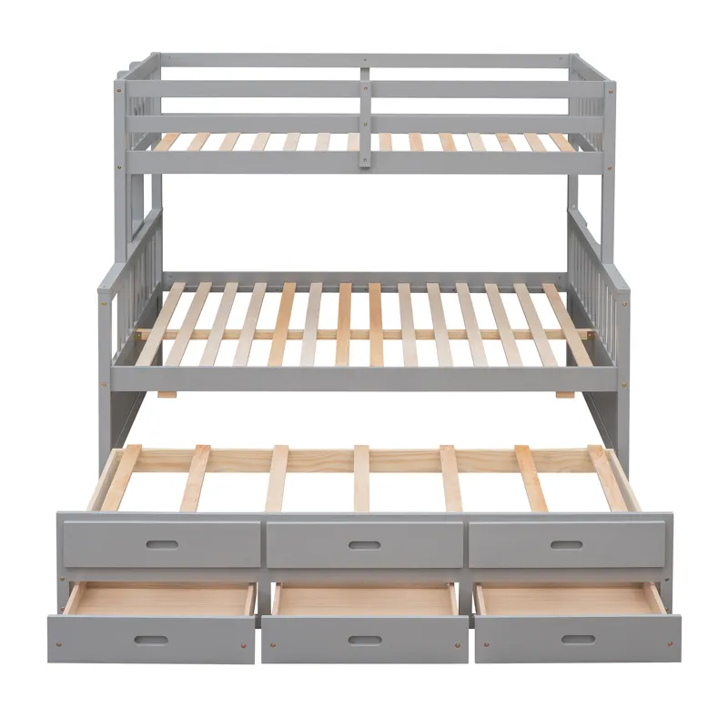 Twin Over Full Bunk Bed With Twin Size Trundle, Separable Bunk Bed With Drawers For Bedroom - Gray