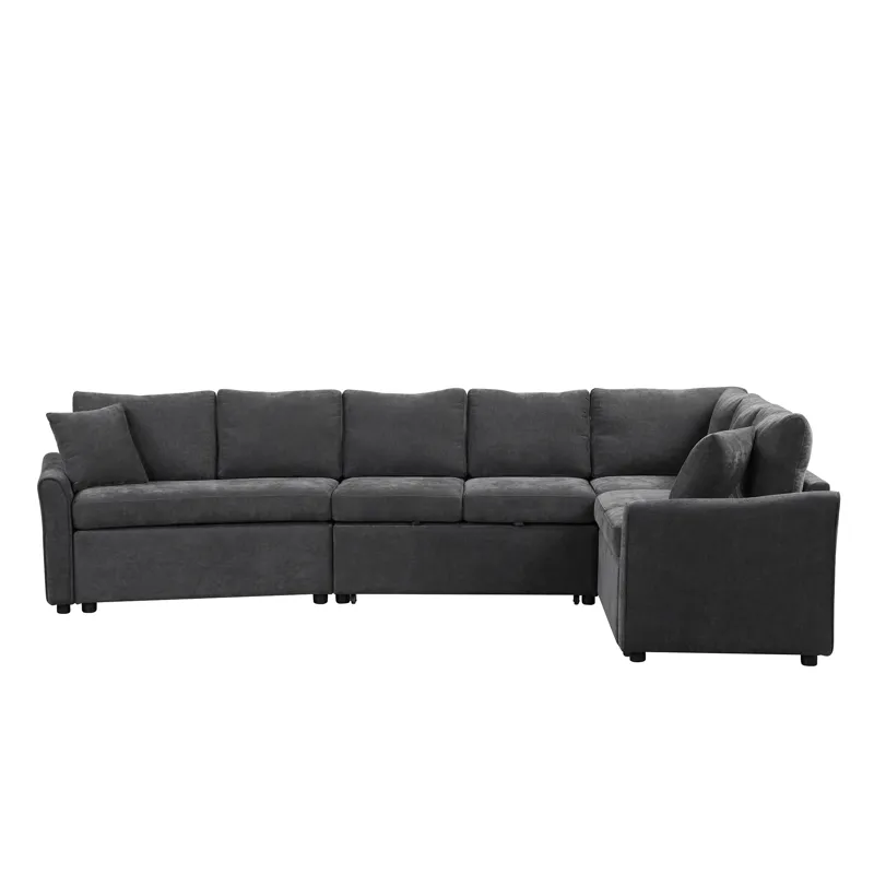 L-Shaped Sofa Convertible Sofa Bed Pull Out Sofa Sleeper With Two Back Pillows, Two USB Ports And Tw