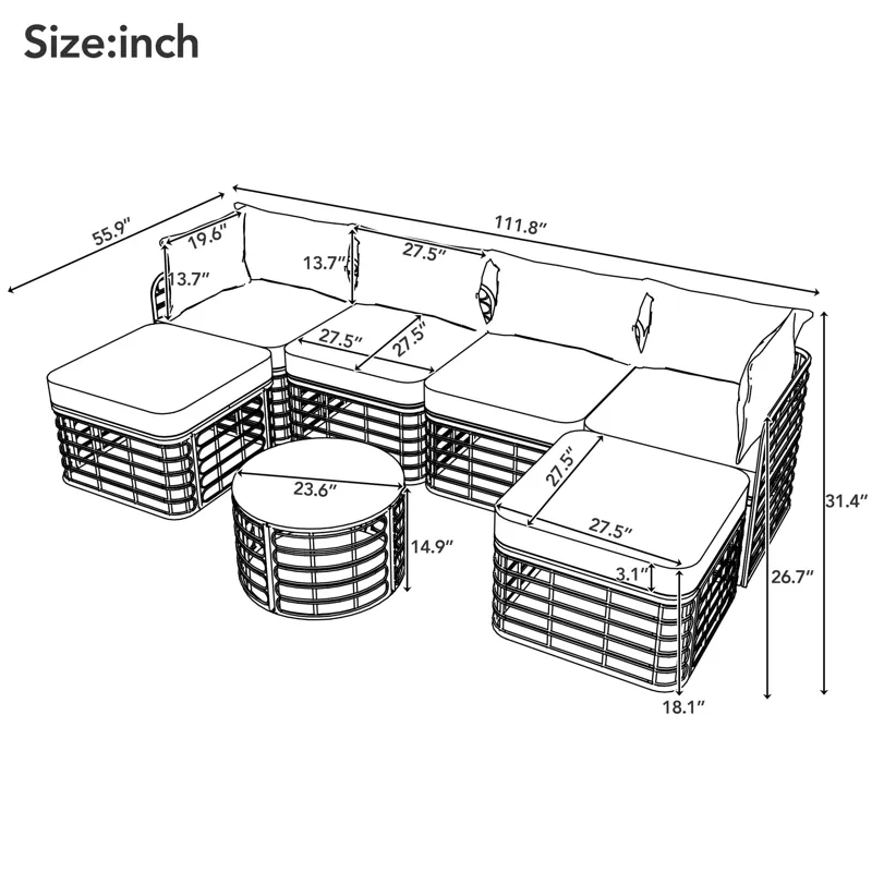 7 Pieces Outdoor Patio Furniture, All-Weather Rattan Sectional Sofa Set With Thick Cushions And Pill