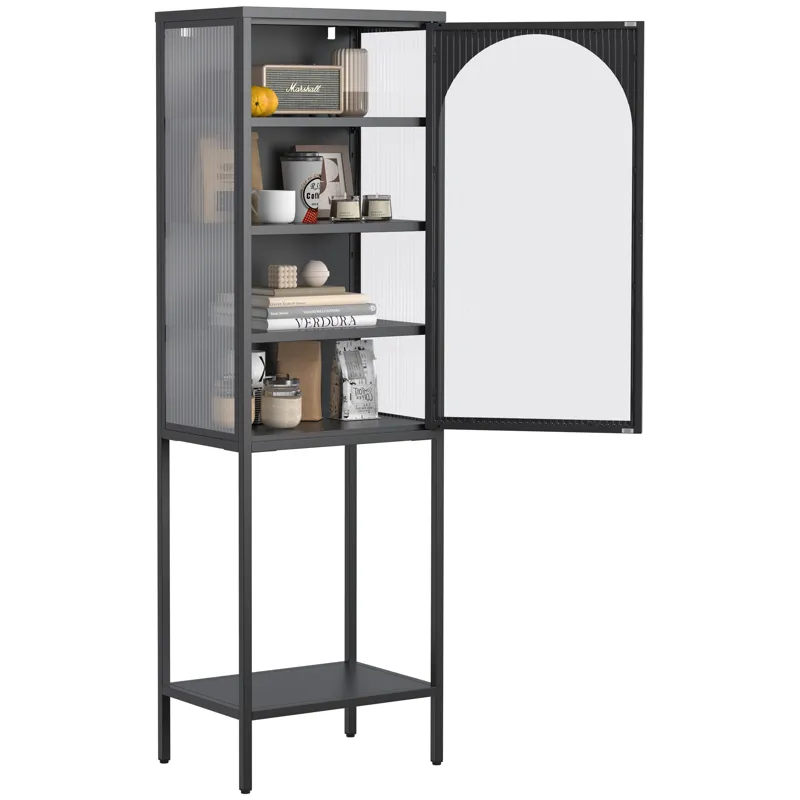 Metal Glass Door Display Storage Cabinet, 5 Tier Cube Bookshelf Storage Cabinet With 3 Adjustable Sh