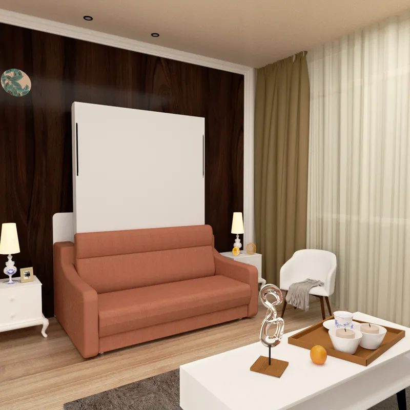 Morden Deisgn Vertical Murphy Bed With Sofa For Bedroom Or Guestroom White Wall Bed Space Saving Hid
