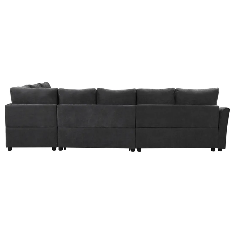 L-Shaped Sofa Convertible Sofa Bed Pull Out Sofa Sleeper With Two Back Pillows, Two USB Ports And Tw