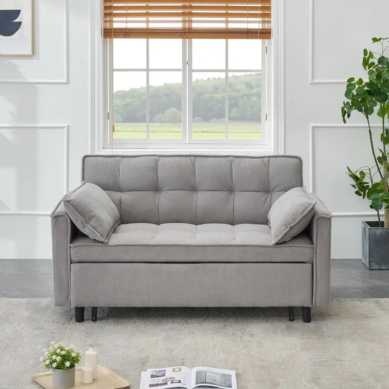 Two-Seat Casual Sofa With Pull Out Bed, Living Room Furniture - Light Gray