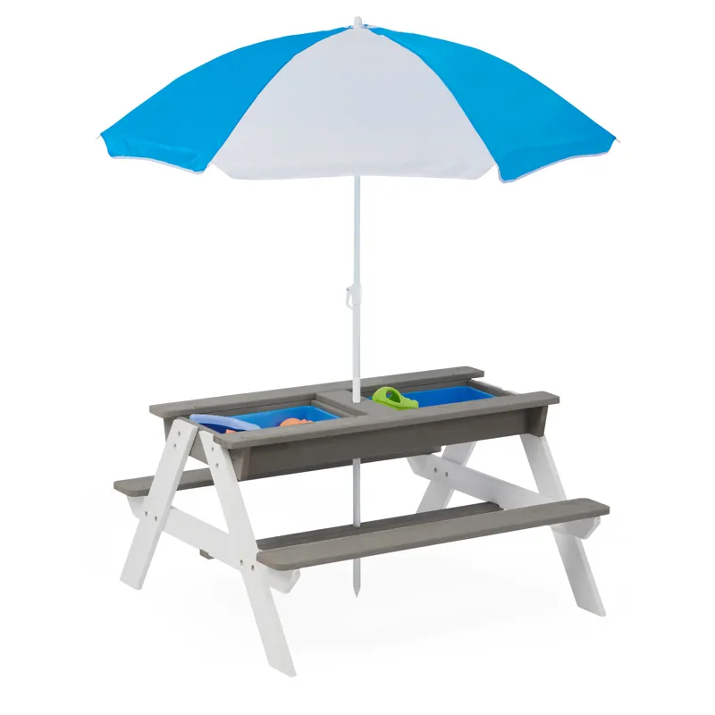 3-In-1 Kids Outdoor Wooden Picnic Table With Umbrella, Convertible Sand & Water, ASTM & CPSIA Certif
