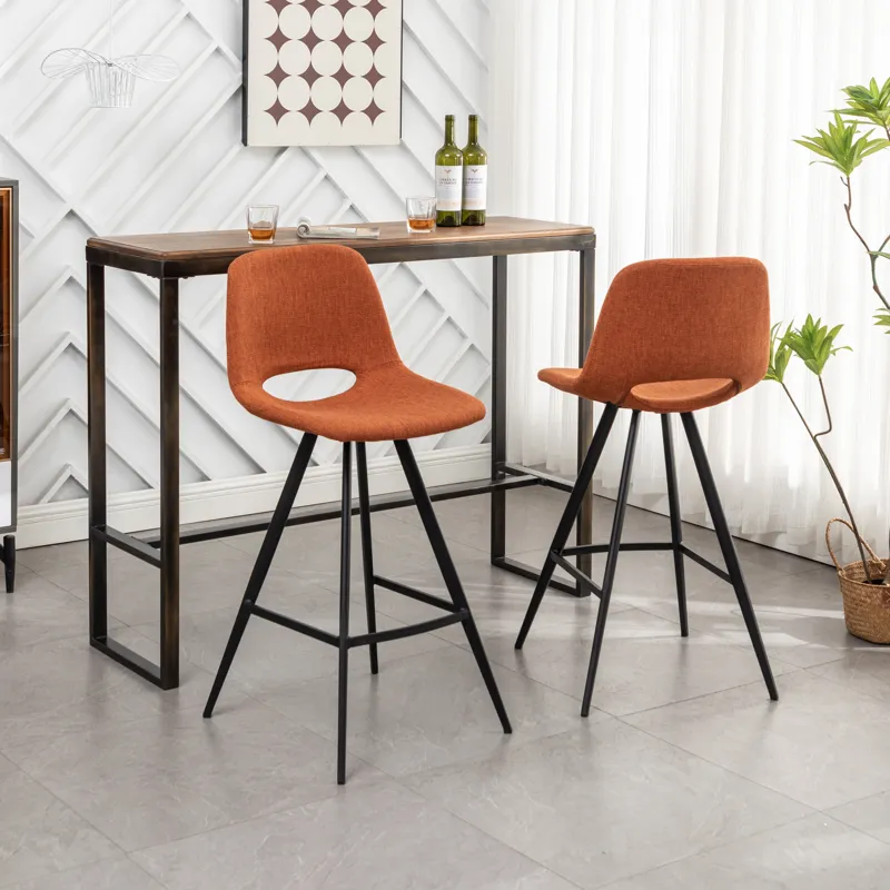 Porth - 28.25\" Fabric Kitchen Counter Height Stools (Set of 2) - Orange