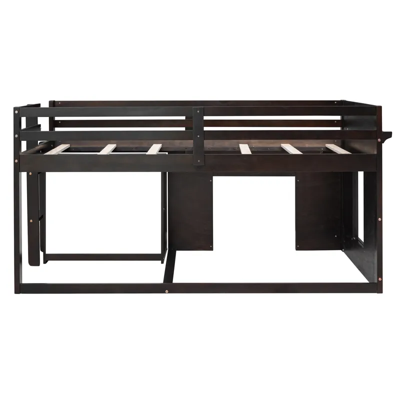 Twin Size Loft Bed With Cabinet And Shelf - Espresso