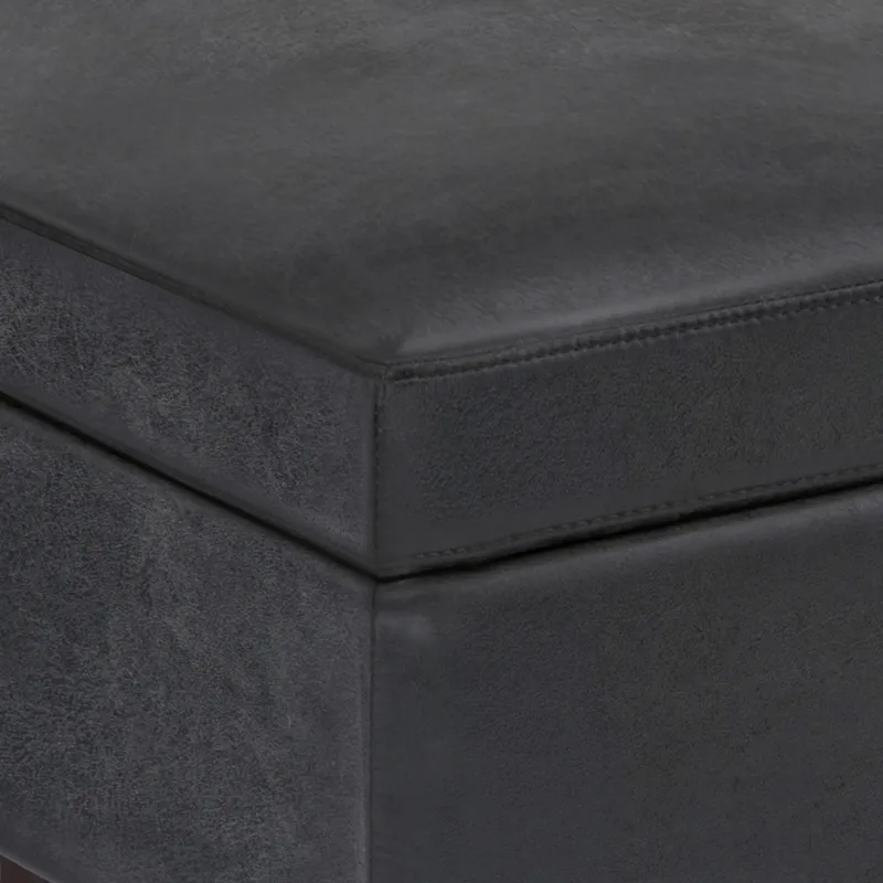 Owen - Small Rectangular Storage Ottoman - Distressed Black