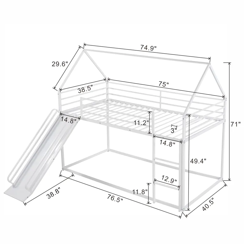 Twin Over Twin House Bunk Bed With Ladder And Slide - White