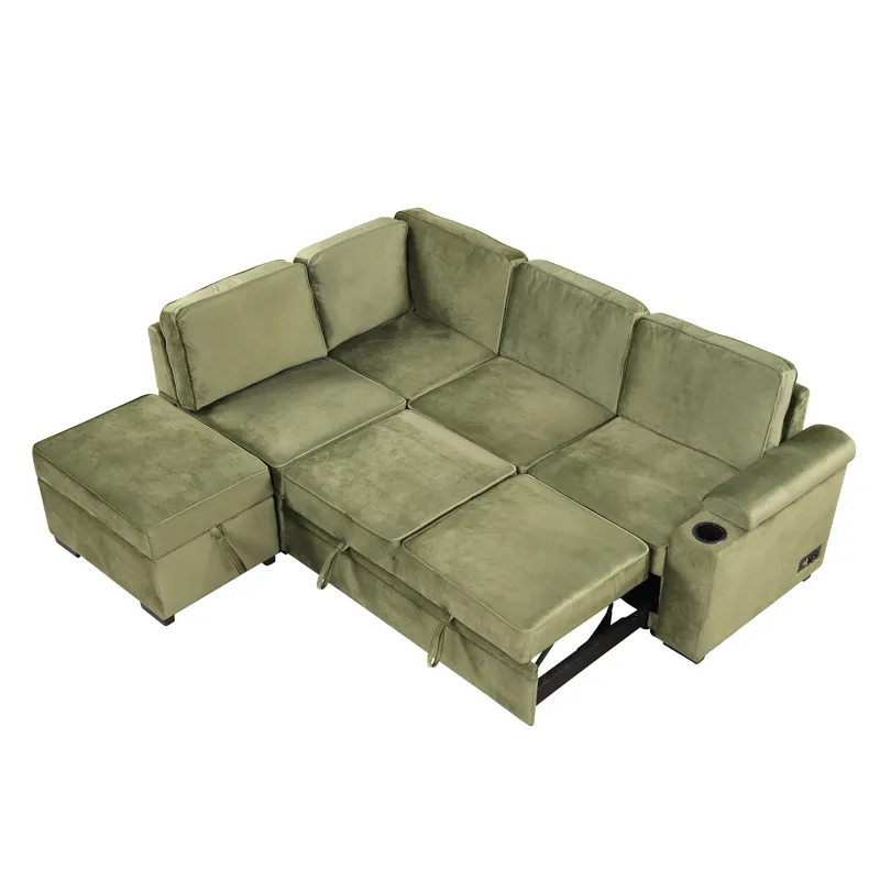 Sleeper Sofa Bed, 2 In 1 Pull Out Sofa Bed L Shape Couch With Storage Ottoman For Living Room, Bedro