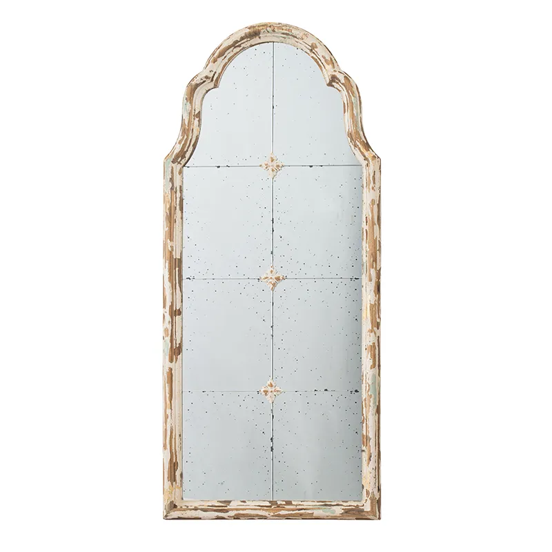 Large Framed Wall Mirror, Wood Arched Mirror With Decorative Window Look For Living Room, Bathroom, 