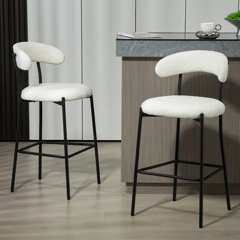 Counter Height Bar Stools Teddy Fabric Cover Kitchen Island Counter Bar Stool With Black Powder Coat