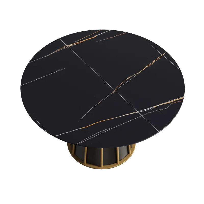 Modern Artificial Stone Round Metal Iron Base Dining Table, Can Accommodate 6 People (Not Including 