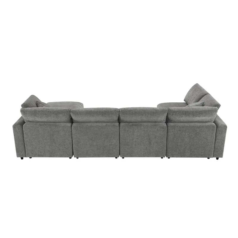 Modern Modular Cloud Sofa Bed, 6 Seat Chenille Sectional Couch Set With Ottoman, Free Combination, C
