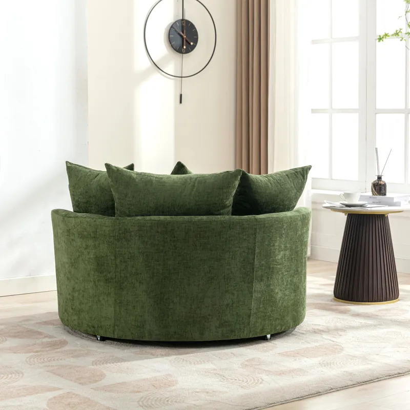 360° Swivel Accent Barrel Chair With Storage Ottoman & 4 Pillows, Modern Chenille Leisure Chair Roun