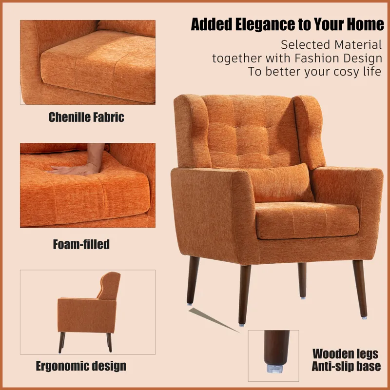 Modern Accent Chair, Chenille Arm Chairs For Living Room, Upholstered Mordern Armchair, Comfy Soft P