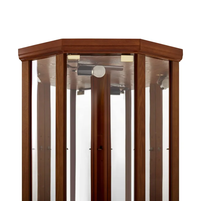 6 Shelf Lighted Corner Curio Cabinet With Adjustable Tempered Glass Shelves And Mirror Back (E26 Light Bulb Not Included) - Walnut
