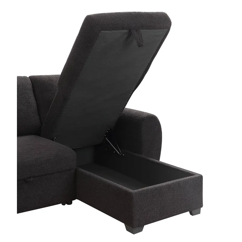 Veronica - Teddy Fleece Reversible Sleeper Sectional Sofa With Storage Chaise - Black