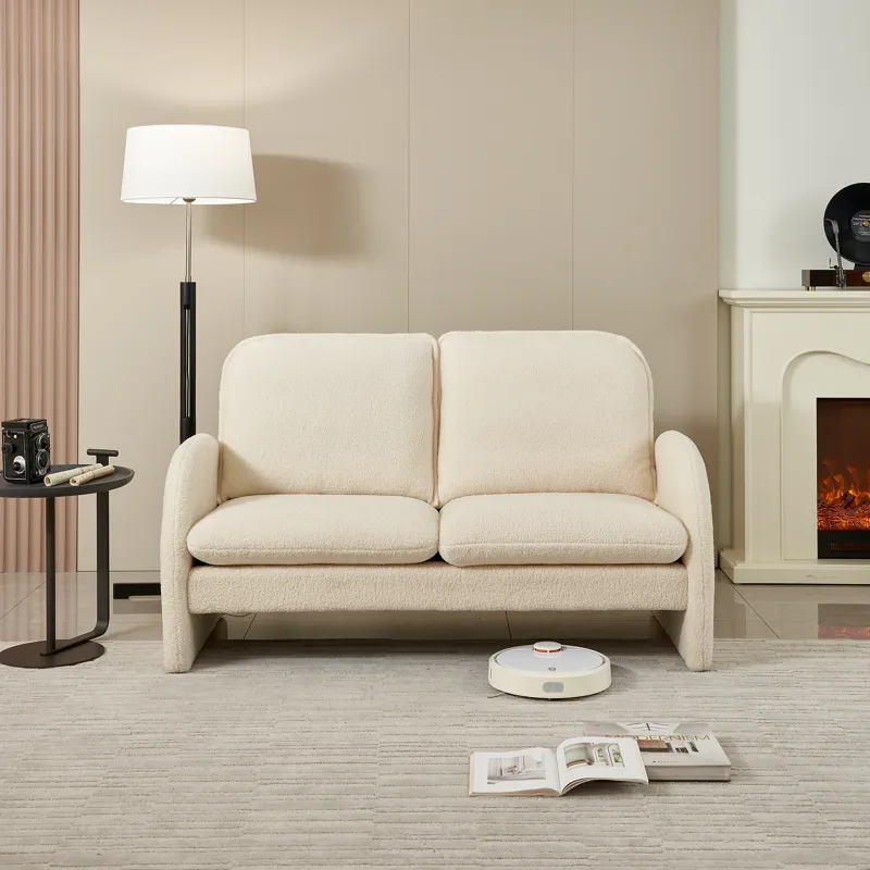 Loveseat Sofa Small Couch For Living Room, Sherpa Fabric Upholstered Loveseat Sofa Couch, Small Love