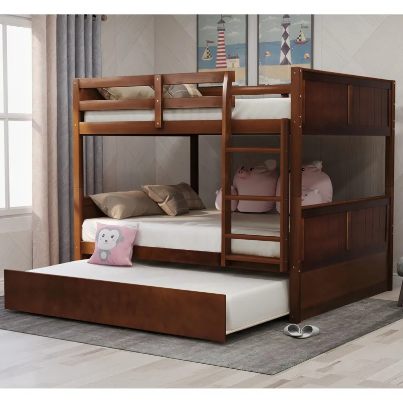 Full Over Full Bunk Bed With Twin Size Trundle - Walnut